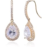 CZ Teardrop Earrings for Wedding - Sterling Silver Cubic Zirconia Crystal Rhinestone Drop Earrings Womens Bridal Jewelry for Bride Bridesmaids Mother of Bride Gift Party Prom Pageant Earring for Girls
