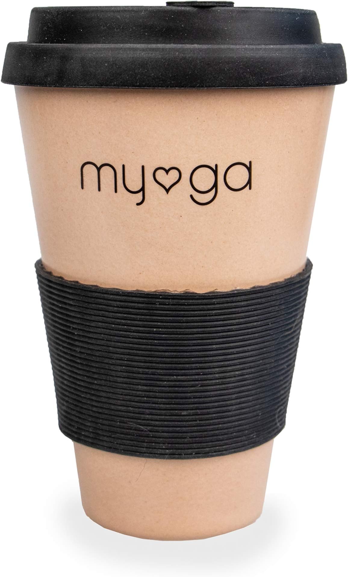 Myga Reusable Eco Bamboo Fibre Coffee Cup - Eco-Friendly Natural Travel Mug with a Silicon Lid - Organic Biodegradable 450ml No-Drip Drinks Cup