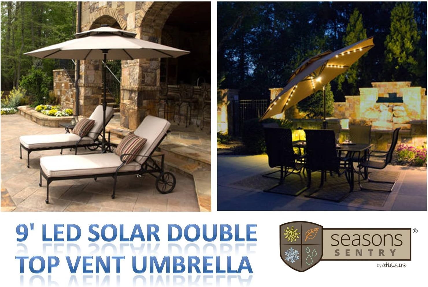 9 Led Solar Market Double Top Vent Umbrella With 52 White Led Lights Rechargeable Solar Panel Taupe Amazon Ca Electronics
