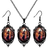 unixmoment Halloween Gothic Alloy Crystal Witch Necklace Earrings Set Punk Mystery Witch Goth Devil Earrings for Women