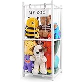 GLDZI Stuffed Animal Storage Zoo, Wooden Stuffed Animal Organizer with Elastic Cords for Boys Girls, Space Saving Toy Plushies Storage Holder for Playroom, Bedroom, Living Room (White, Small)