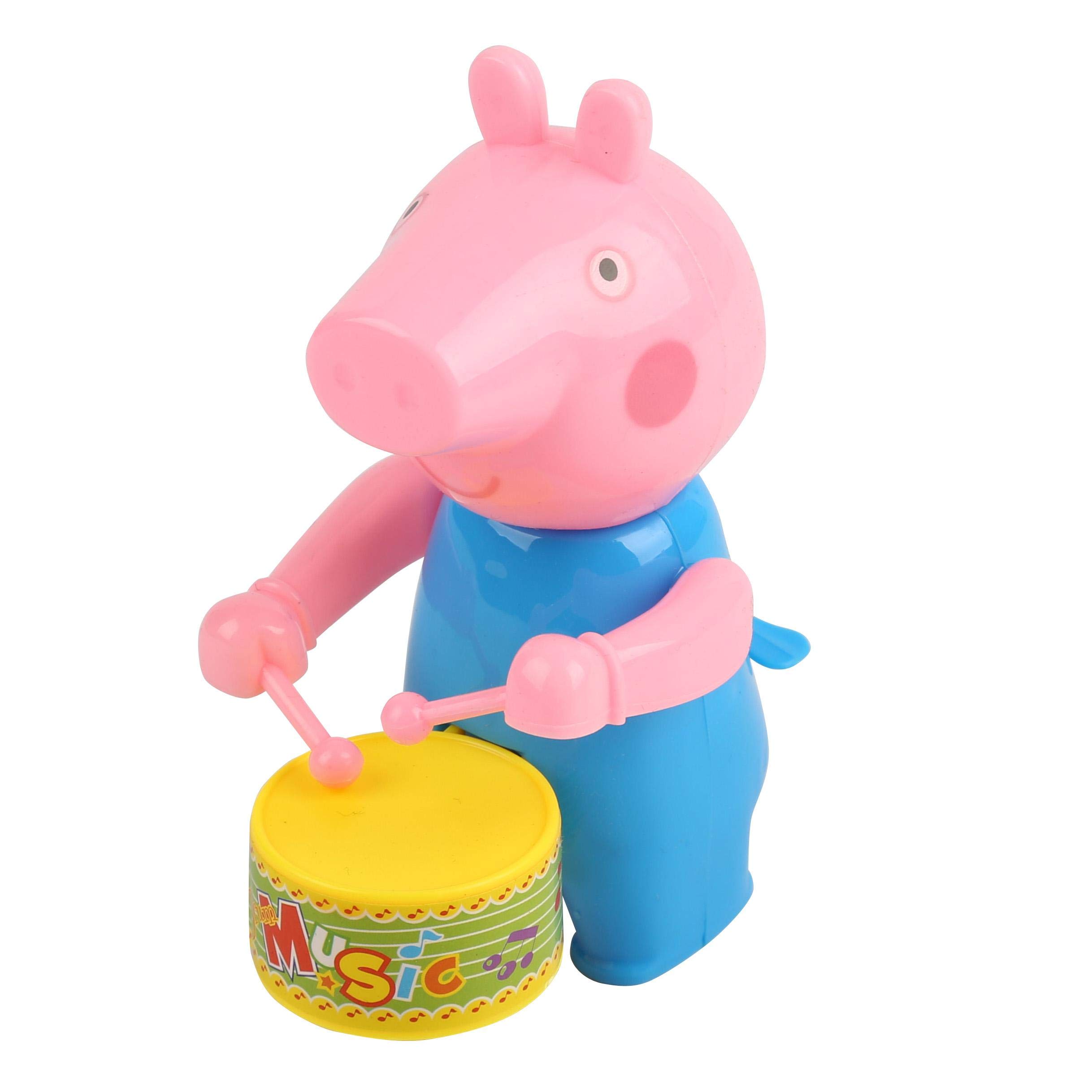 WindUp Pig Beat Drum Model Clockwork Tin Toy Mechanical Toys Blue