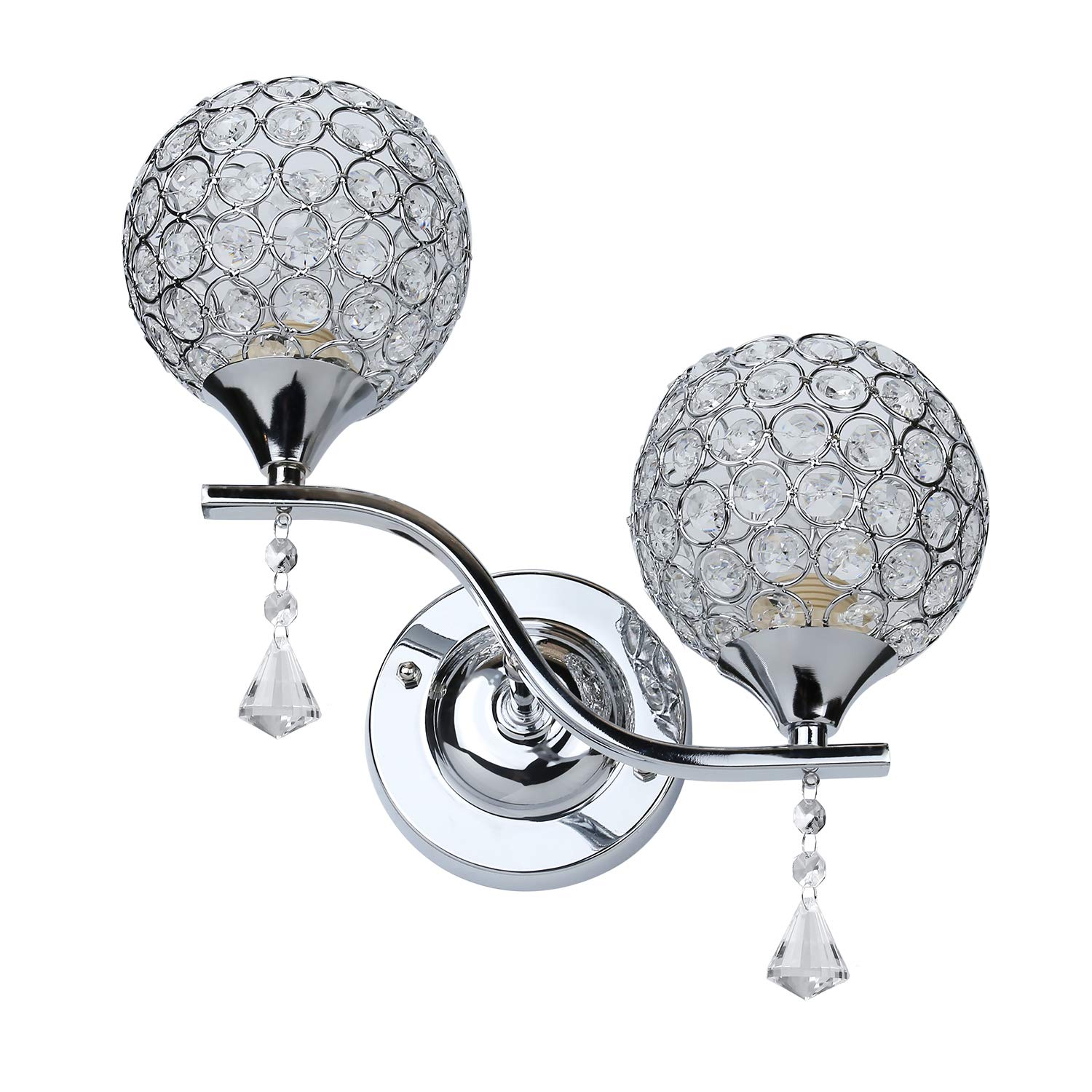 Frideko Crystal Wall Light, Modern Wall Candle Light with 2 Sockets & Chrome Wall Mounted for Bedroom Living Room Kitchen (Type C)