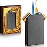 Kantion Dual Flame Lighter - Switchable Torch & Soft Flame, Refillable Butane, Cool Pipe Lighters - Unique Gifts (Black, Without Fuel)