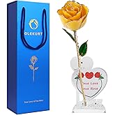 OLEKURT 24K Gold Dipped Real Rose - Valentines Day Gift Anniversary Mother's Day Birthday Best Gift for Her Wife Girlfriend（Yellow Rose with Love Stand）
