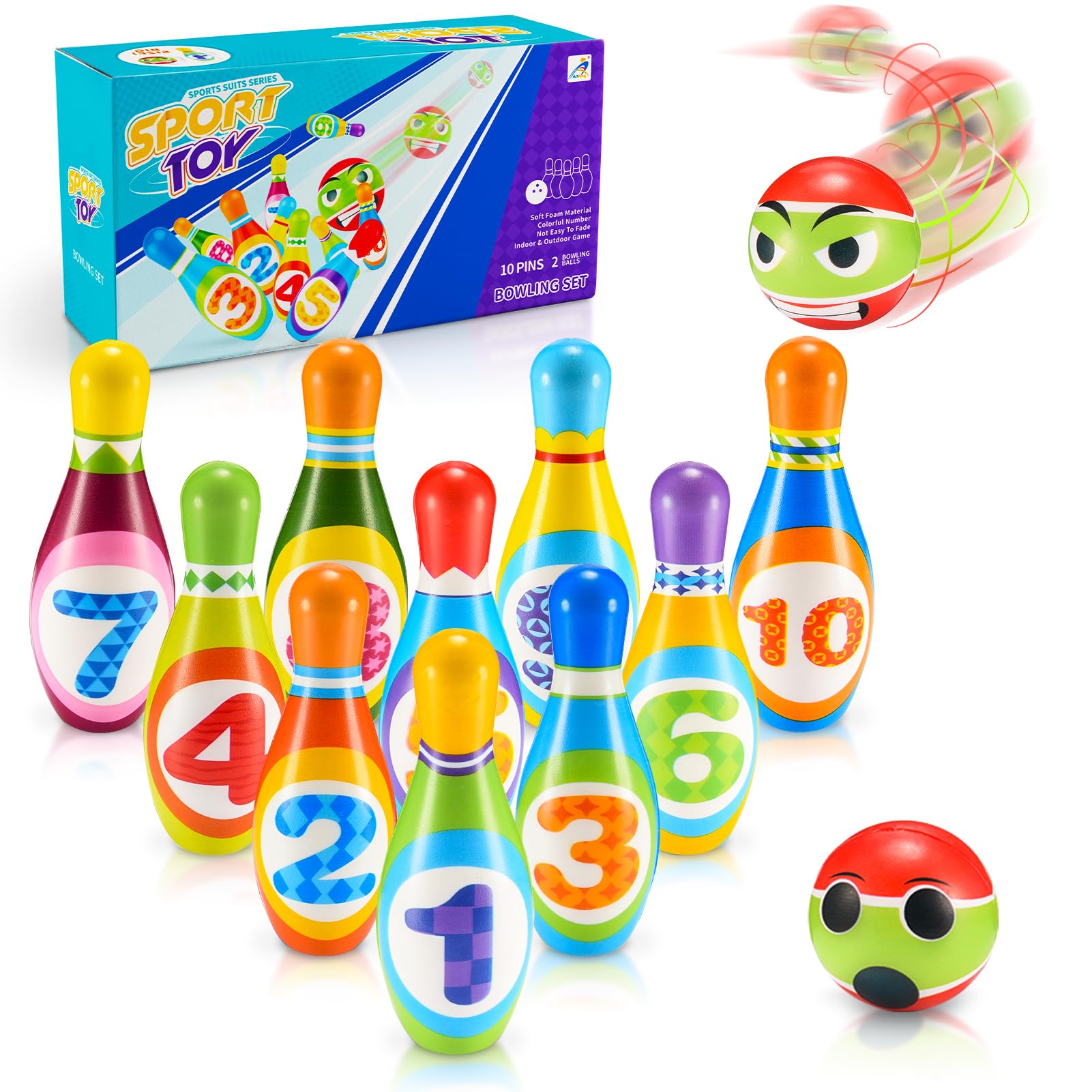 Qukir Bowling Set Kids, Toys for 2 3 4 Year Old Boy Girl Gift for 1-6 Year Olds Boys Toys Age 3-5 Toddler Toys Kids Toys Age 2-6 Outdoor Toy for 1-3 Year Old Learning Toy for 2 Year Old Kid Gifts