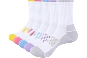 YUEDGE Women's Cushioned Crew Socks For Women Breathable Wicking Womens Socks Tall Gym Training Athletic Socks, 5 Pairs