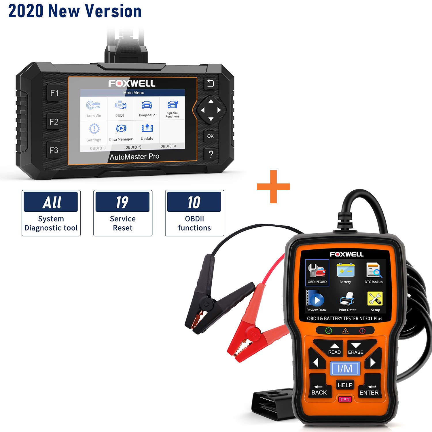 FOXWELL NT644 Elite OBD2 Scanner and NT301 Plus OBD2 Scanner with 12V Battery Tester