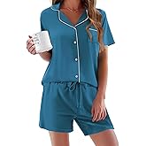 Ekouaer Pajamas Set for Women Short Sleeve Sleepwear Button Down Pjs Soft 2 Piece Lounge Sets XS-XXXL