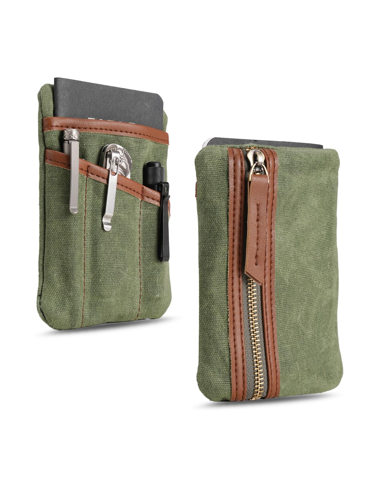 Sayram SP4 Small EDC Pouch Tool Organizer, Compact EDC Pocket Organizer, Waxed Canvas Mini Coin Purse for Men, EDC Pouch Organiser for Change, Notebook, Flashlight
