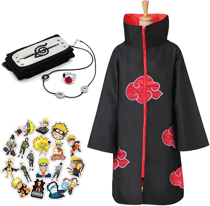 Naruto Long Robe Halloween Cosplay Costume Akatsuki Cloak Uniform (XXL