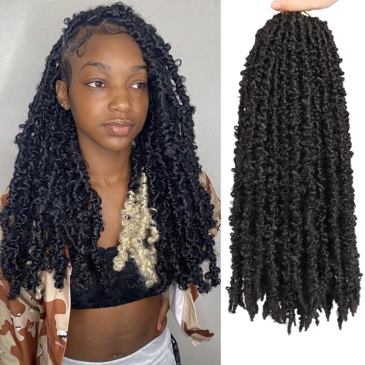 Leeven 18 Inch Distressed Locs Crochet Hair 6 Packs Butterfly Faux Locs Hair Pre Looped Crochet Braids Hair Extensions Natural Distressed Faux Locs Crochet Hair 1B#, 6.0 count — image 1