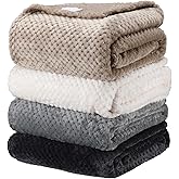 Newwiee 4 Pcs Flanne Fleece Throw Blanket for Bed Couch Large 3D Waffle Textured Soft Blanket Winter Warm Lightweight No Shedding No Pilling Decorative Throw, 50x60 Inch(Neutral Color)