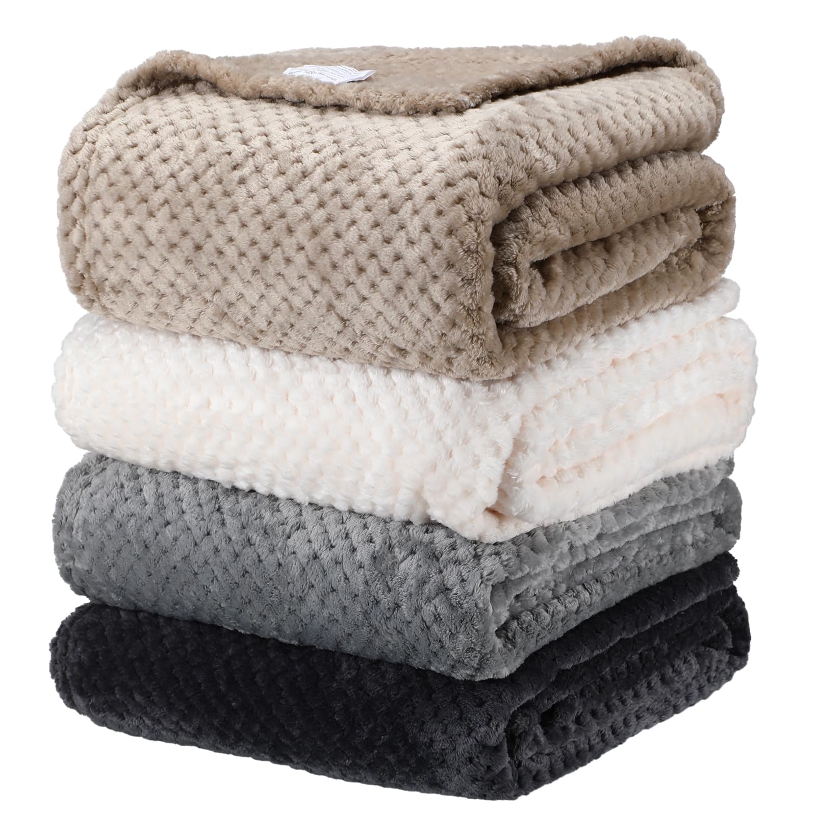 Newwiee 4 Pcs Flanne Fleece Throw Blanket for Bed