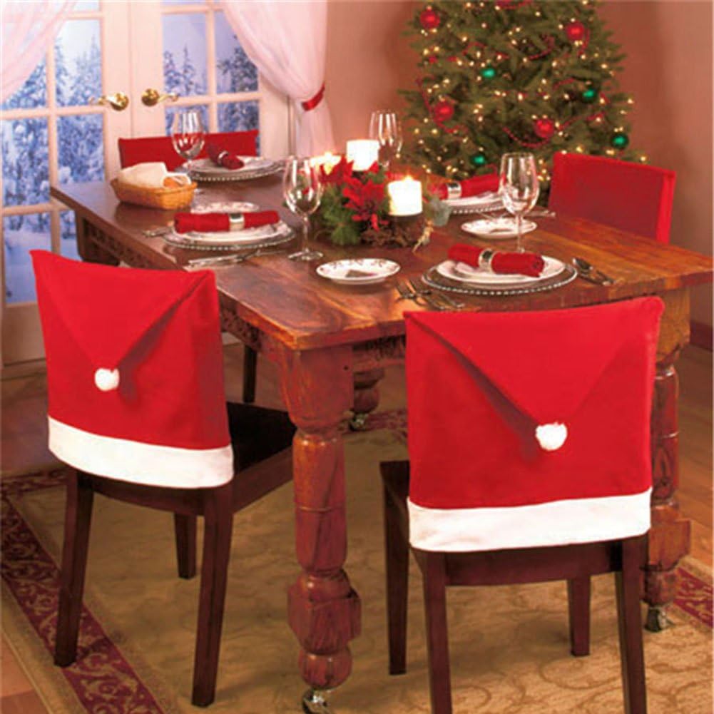 BulzEU Chair Covers Christmas Decorations Sale - Santa Claus Red Hat Chair Back Cover Christmas Dinner Table Party Decor Xmas party Decoration Set (4PCS)