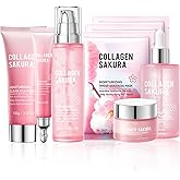 8PCS Sakura Skin Care Set,Hydrating Skin Care Kit Gift Set for Women and Girls,Moisturizing Skincare Set Facial Kit with Cleanser,Face Serum,Face Masks,Facial Cream,Toner and Eye Cream