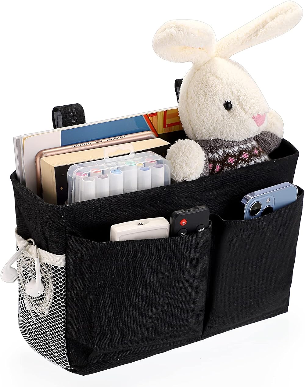 IGNPION Canvas Bedside Hanging Storage Organizer Pocket Caddy Black