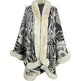 Antinson Womens Faux Fur Trim Coat Shawls Wrap Winter Vintage Open Front Cardigan Poncho Cape Cloak