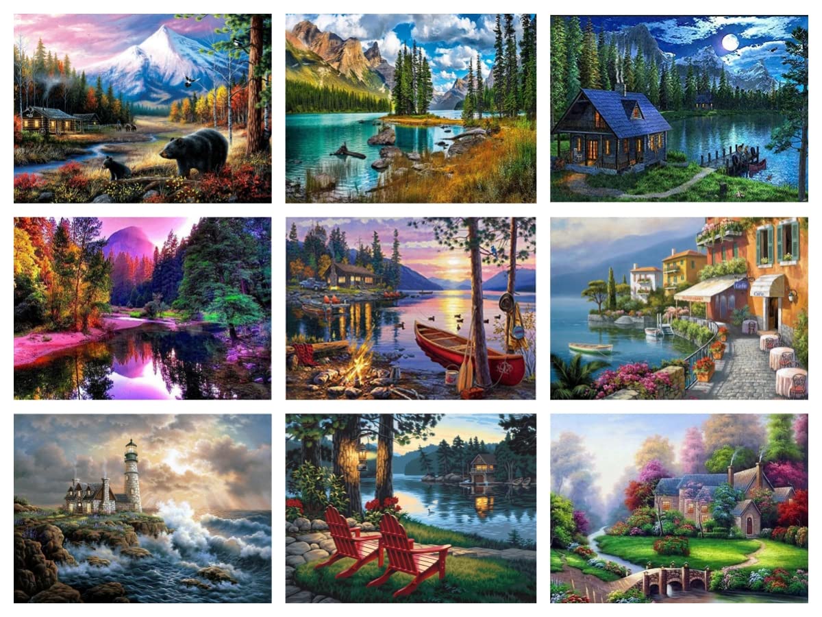 9 Pack Diamond Painting Kits for Adults - 5D Landscape Diamond Art Kits for Adults Kids Beginner,DIY 5D Diamond Painting Full Drill Round Rhinestone for Home Wall Decor 11.8X15.7inch/30X40CM