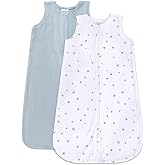 Ely's & Co. 100% Cotton Wearable Blanket Baby Sleep Bag Solid Dusty Blue and Dusty Blue Stars 2 Pack (Baby Boy, Girl 0-3 Months)