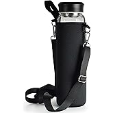 drinmoaer 32 oz Clear Glass Water Bottles with Black Stainless Steel Lid - Wide Mouth Water Bottle with Sleeve and Strap (Black)