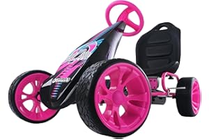 Hauck Sirocco - Racing Go Kart | Pedal Car | Low profile rubber tires | Pedal power auto-clutch free-ride | Adjustable seat - Pink, Large