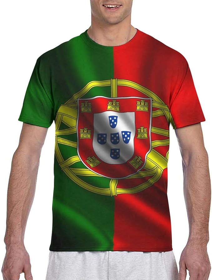 Portugal Flag Men's Full Print TShirts Short Sleeve Latest Fashion Workout Tee Shirts Black at