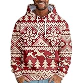 Christmas Hoodies For Men Trendy Funny Snowflake Reindeer Graphic Long Sleeve Drawstring Hooded Sweatshirts