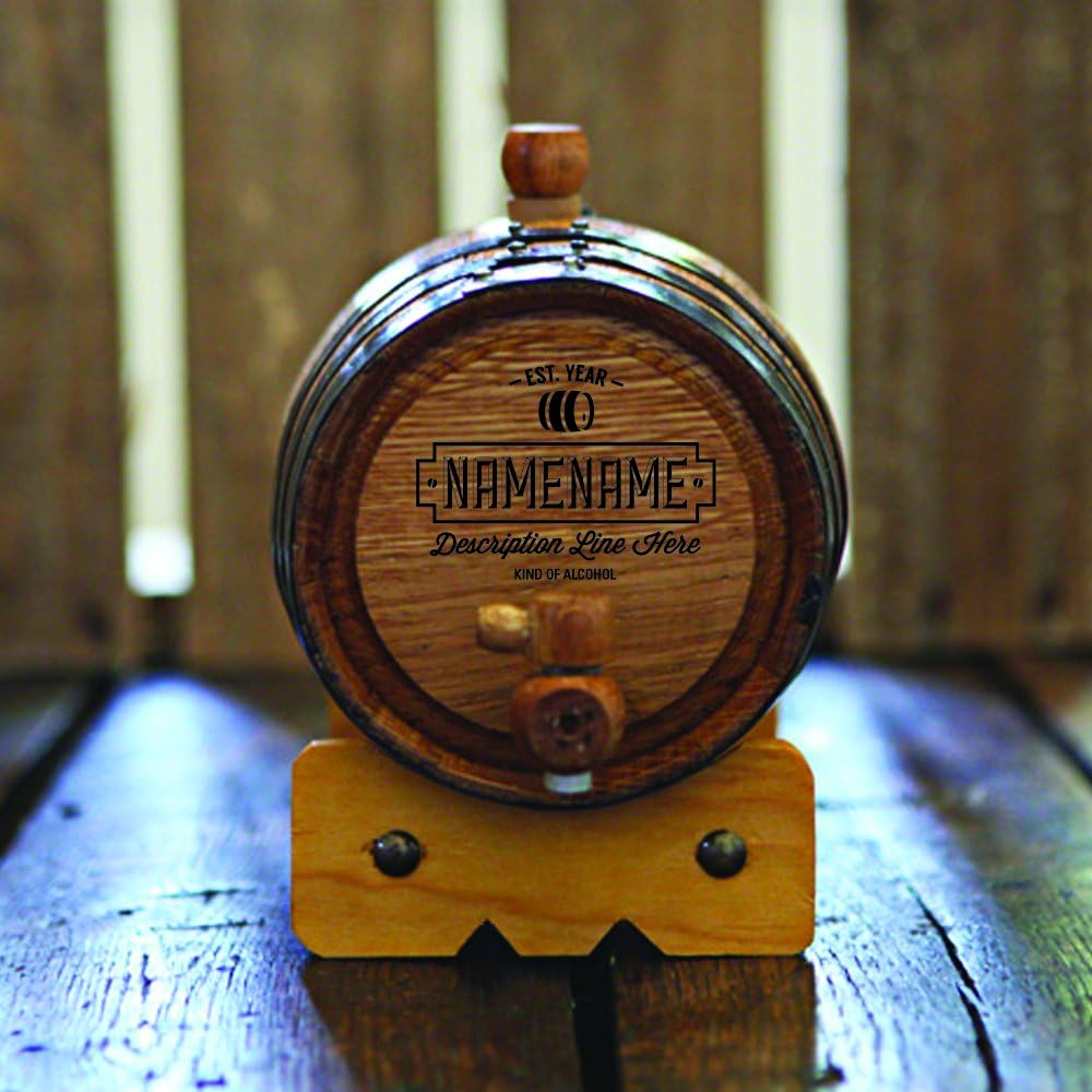 Personalized 1-liter American Oak Barrel | Laser Engraved - Template 5 | Handcrafted using American White Oak | Age your own Whiskey, Beer, Wine, Bourbon, Tequila, Hot Sauce & More