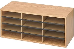 Safco Wooden Paper and Mail Organizer for Home Office and Classroom, 12 Letter-Size Compartments, Medium Oak