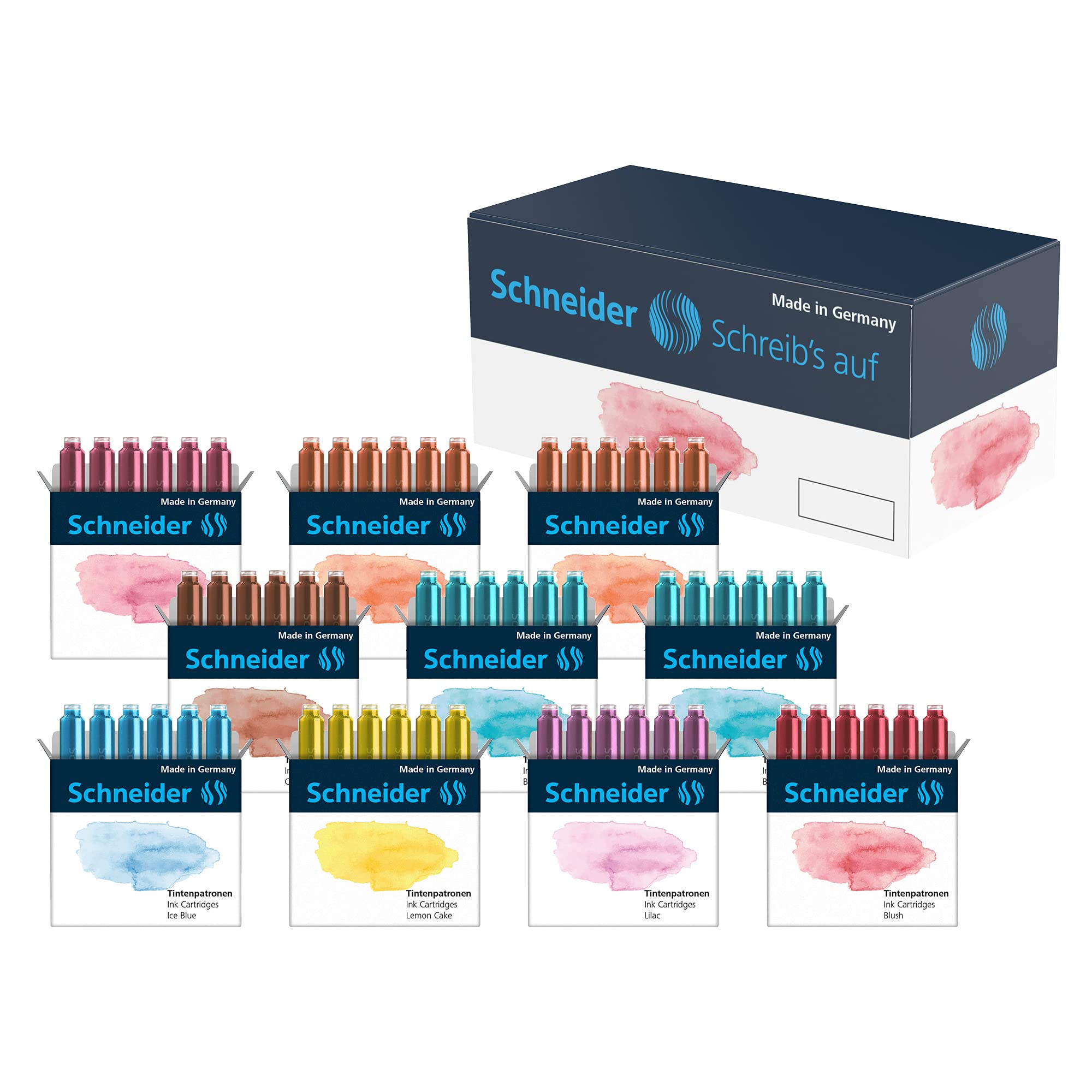 Schneider 166100 Pastel Ink Cartridge (Standard Cartridges for Fountain Pen) Assorted Pack of 10 x 6