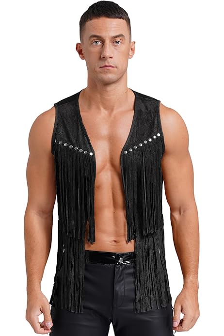 Chaleco Disfraz Vaquera Chaleco Vaquero Hippie De Ante Para Hombre