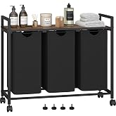Homedawn Laundry Hamper, Laundry Basket, Laundry Sorter with 3 Pull-Out and Removable Bags, Shelf, Laundry Room Storage with Table, for Bathroom, Bedroom, 3 x 11.5 Gal (43.4L), Rustic Brown