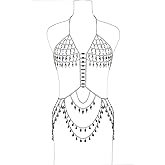 Connie Cloris Womens Sexy One Piece Body Chains Crystal Tassel Bikini Beach Club Body Jewelry