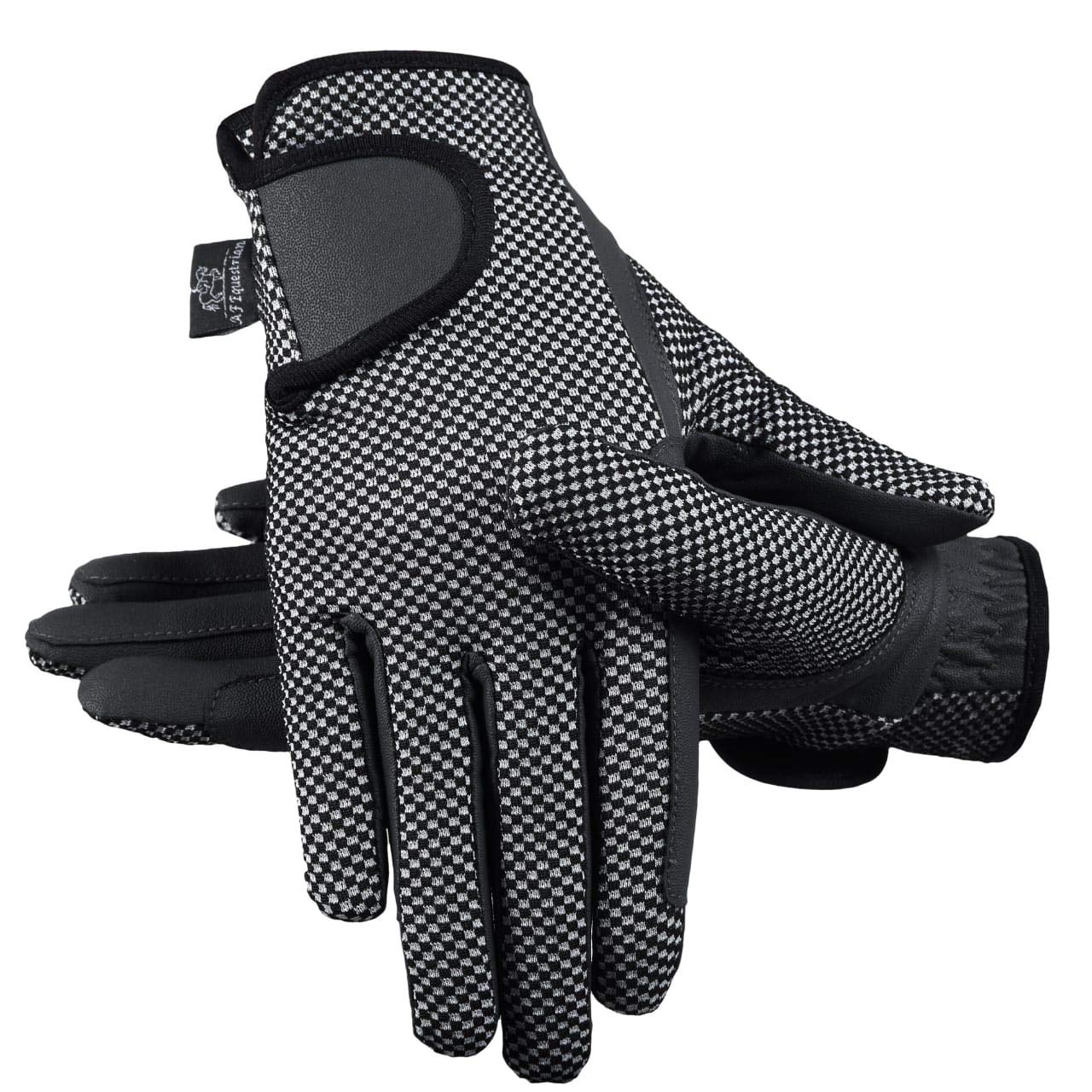 Mashfa Horse Riding Gloves Gents Ladies Children All types Cotton Dublin Track Fabric Shires Gloves Leather Equestrian Gloves (White/Black Check, Small)