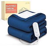 HOMLYNS LuxeHeat Heated Blanket Throw, Soft Flannel Sherpa, Electric Blanket 5 Heat Settings, Fast Heating, Heating Throw Blanket 3 Hours Timer Auto Shut Off, Machine Washable, 50×60 Inches, Navy