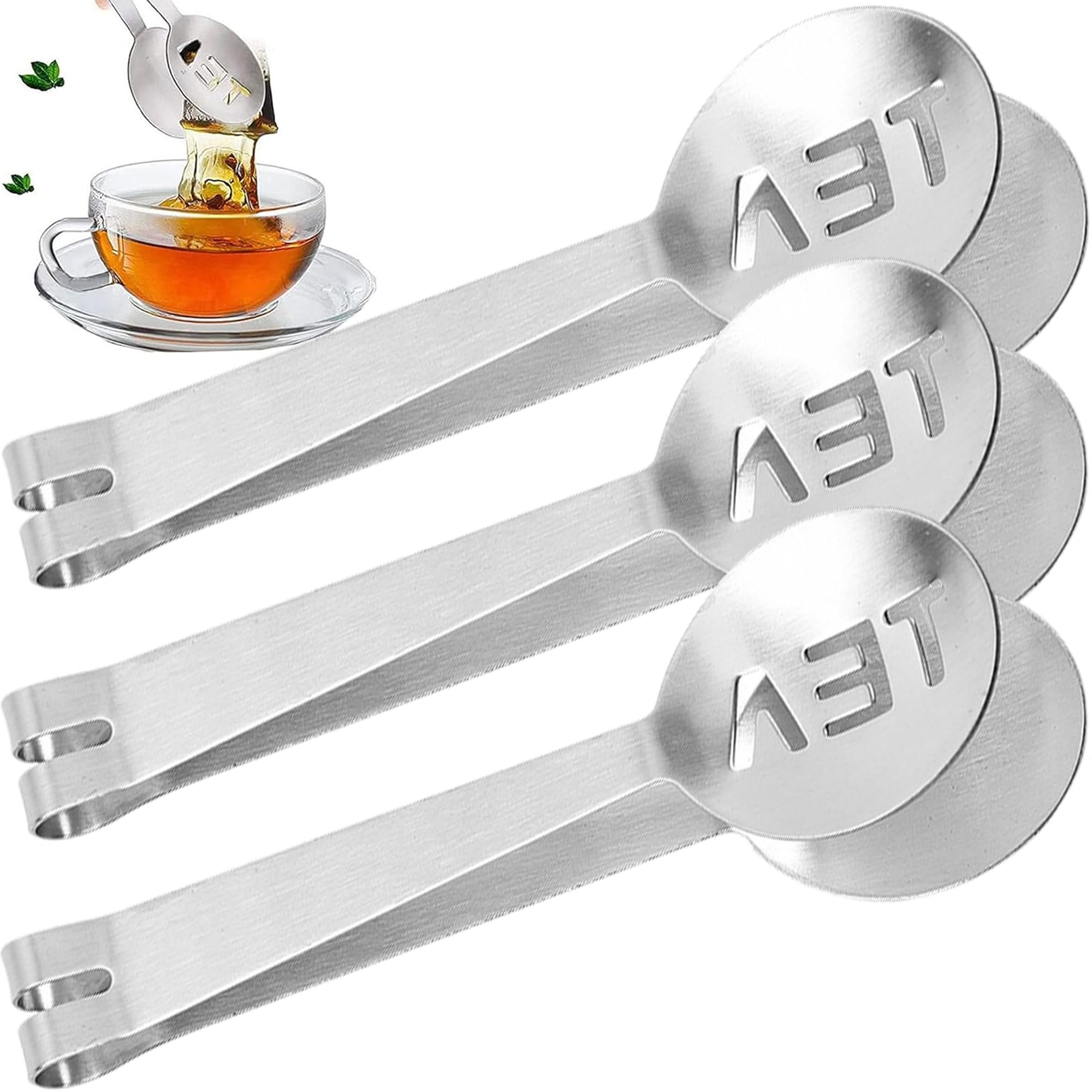 MINGZE Tea Bag Squeezer Tongs, 3 Pack Strainer Tongs Holder Grip Metal Spoon Mini Sugar Clip Kitchen Bar Ice Cubes Tools Stainless