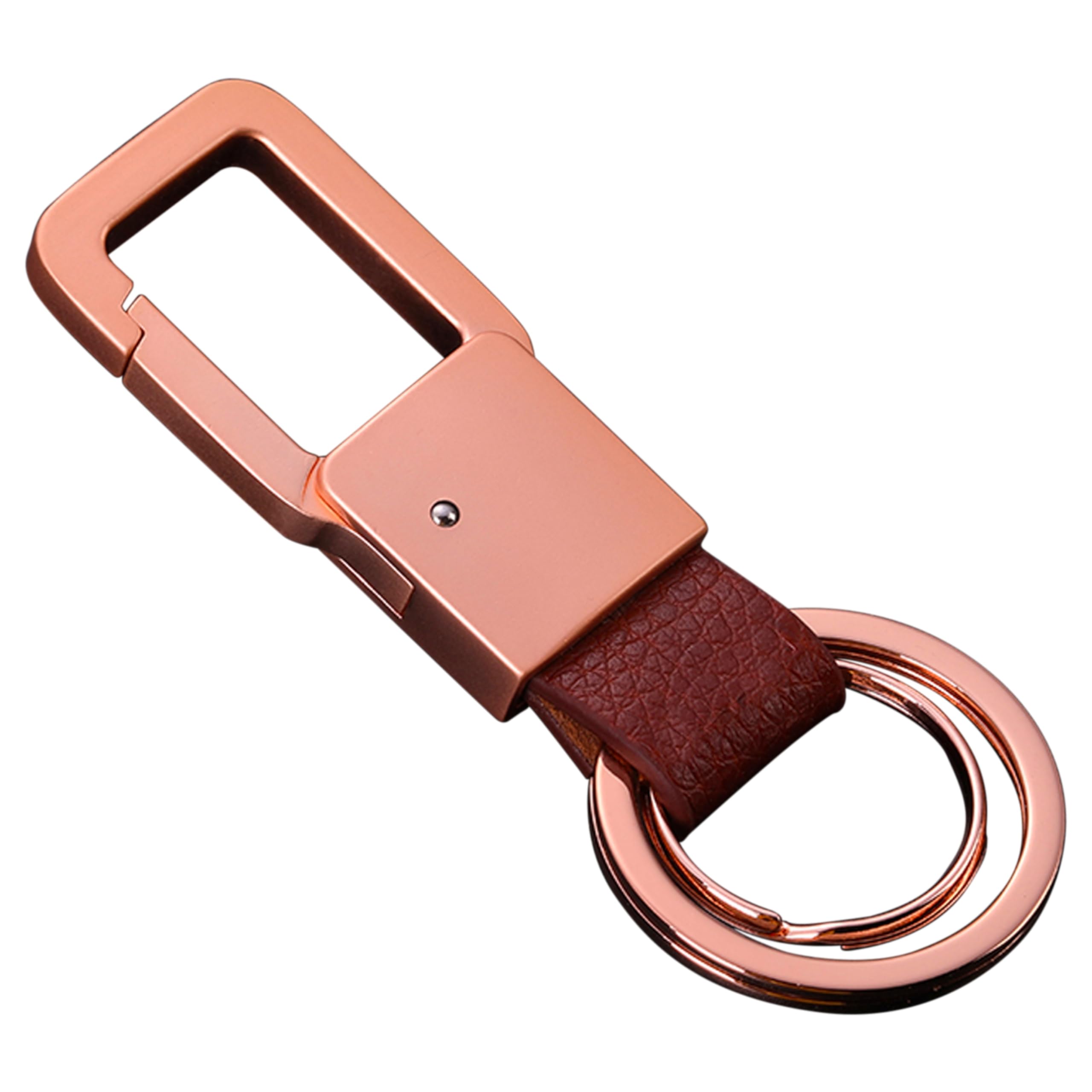 Cerbery - Leather Keyring with Rings and Gift Box - Car Holder Key Keychain Ladies Men Photo Ring (Gold)