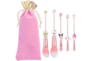 rongji jewelry Marie Cartoon Cat Makeup Brushes - 5pcs Cute Animal Designed Soft Pink Makeup Brushes Set, Professional Cosmetic Tool Kit Pink Drawstring Bag Included for Girls and Women (A)