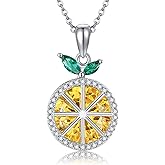 AXOMY Sterling Silver Lemon Necklace Yellow Crystal Fruit Shape Jewelry Gift for Women Lemon Lovers