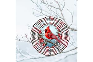 SAC SMARTEN ARTS 3D Red Cardinal Wind Spinner 10 Inch Stainless Steel Bird Wind Sculpture Kinetic Art Hanging Ornament for Outdoor Garden, Yard, Patio, and Home Decoration Christmas Decor