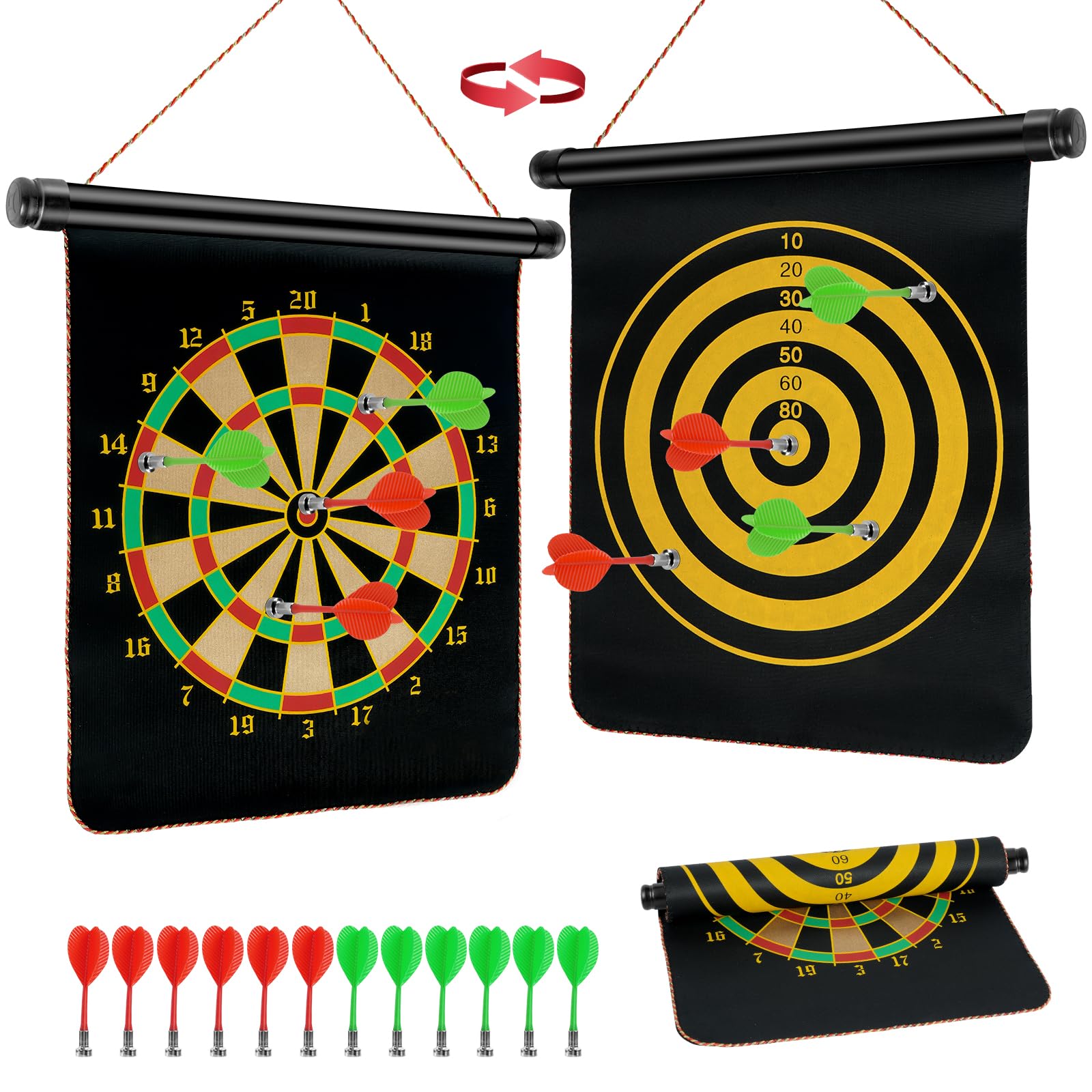 Flintronic Magnetic Safe Dartboard Set Ø30cm /12-inch with 12 Darts, Double Sided Magnetic Dartboard, Indoor Outdoor Party Game for Children and Adults