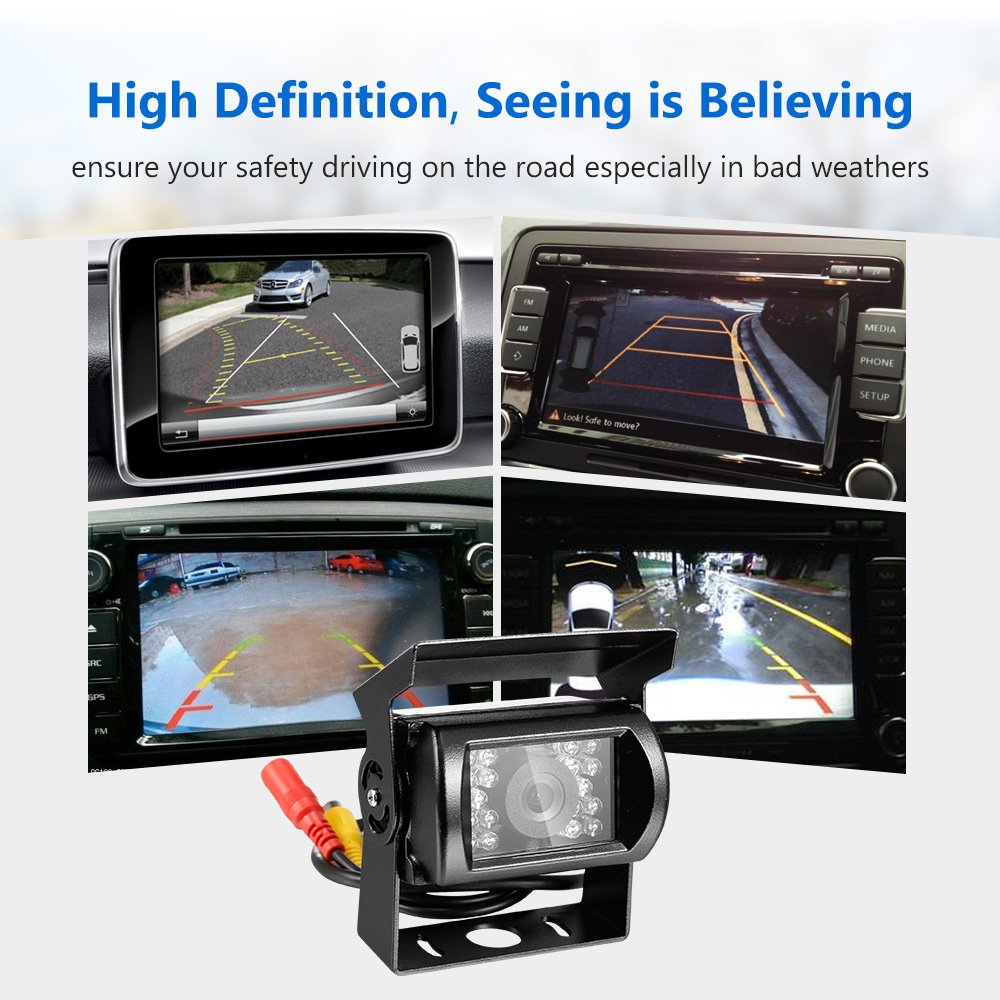 COOCHEER Backup Camera HD Rear View Reverse Backup Parking Camera CMOS IP68 Rating Waterproof Camera with 18 Night Vision,Parking Assistance System for Cars Bus Trucks
