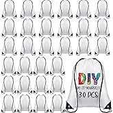Sieral 30 Pcs Blank Sublimation Drawstring Bags Drawstring Backpack Bulk Heat Press Reusable Polyester Sublimation Bags Cinch Sackpack for Gym Sport DIY Craft, White