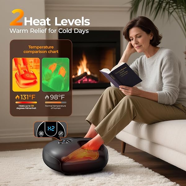 FOOT MASSAGER WITH HEAT, 4 MODES & VIBRATION & COMPRESSION & ROLLING FOR FEET TOES RELIEF, ELECTRIC SHIATSU FOOT MASSAGER WITH REMOTE, FITS UP TO MEN’S SIZE 13, GIFT FOR WOMEN MEN FATHER’S DAY