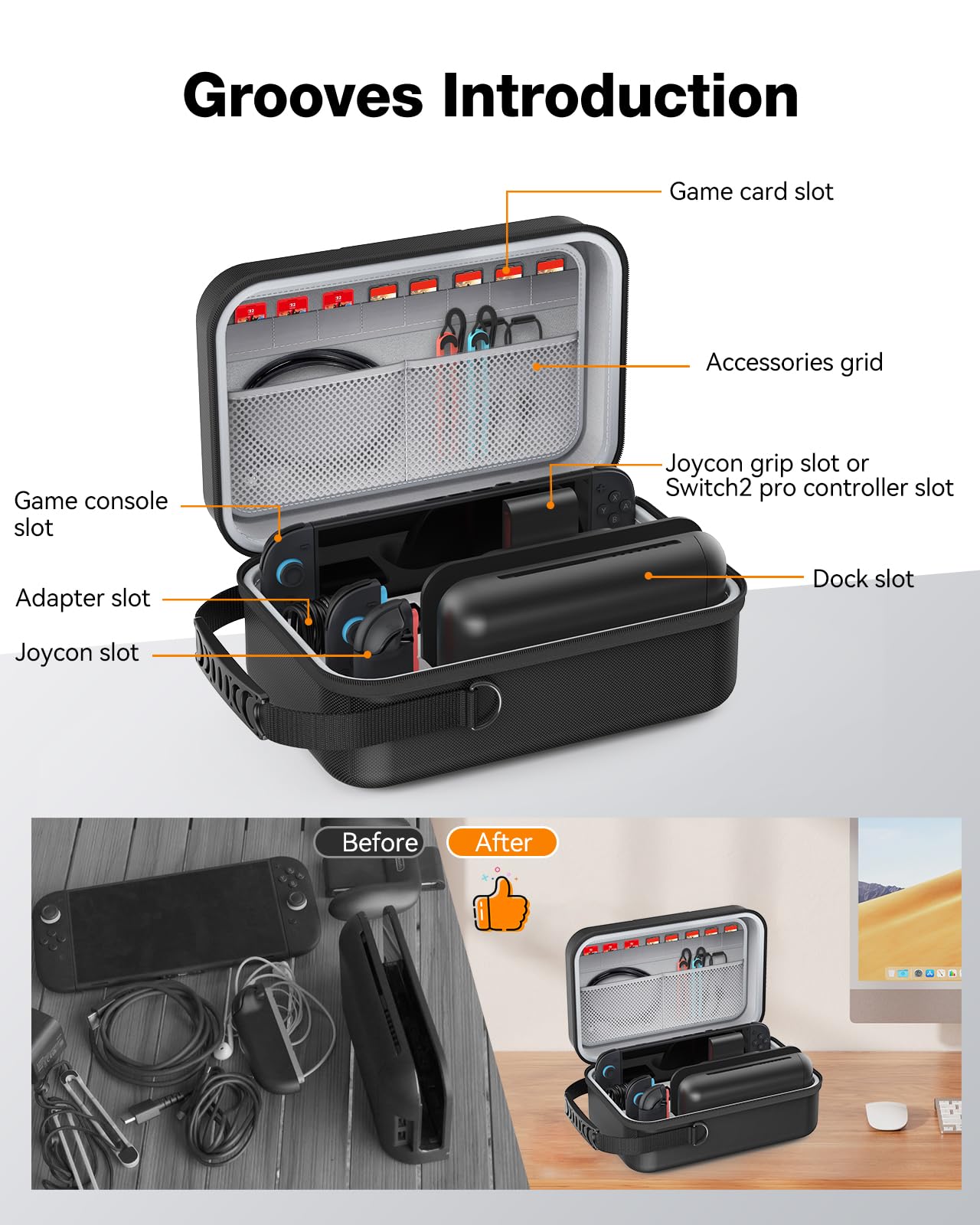 HEIYING Switch 2 Tragetasche für Nintendo Switch 2 Modell (2025), Tragbare Hartschalen Reisetasche mit vollem Schutz, entworfen, um verschiedene Switch 2 Zubehör für bequeme Reisen und Ausflüge zu spe 2