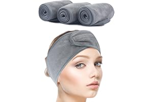 SINLAND Spa Headband for Women 3 Counts Ultra Soft Adjustable Makeup Hair Band with Magic Tape, Terry Cloth Stretch Head Wrap for Face Washing, Bath, Shower, Facial Mask, Yoga