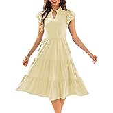 LEADINK Summer Casual Midi Dresses for Women 2025 V-Neck Ruffle Sleeve Cotton A-Line Flowy Sundress Boho Beach Vacation