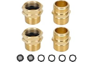STYDDI 3/4” GHT X 3/4” NPT Male Connector, Brass Garden Hose Convert Adapter Fitting, Garden Hose Thread to 3/4" Male Pipe Thread, with Extra 6 Washers