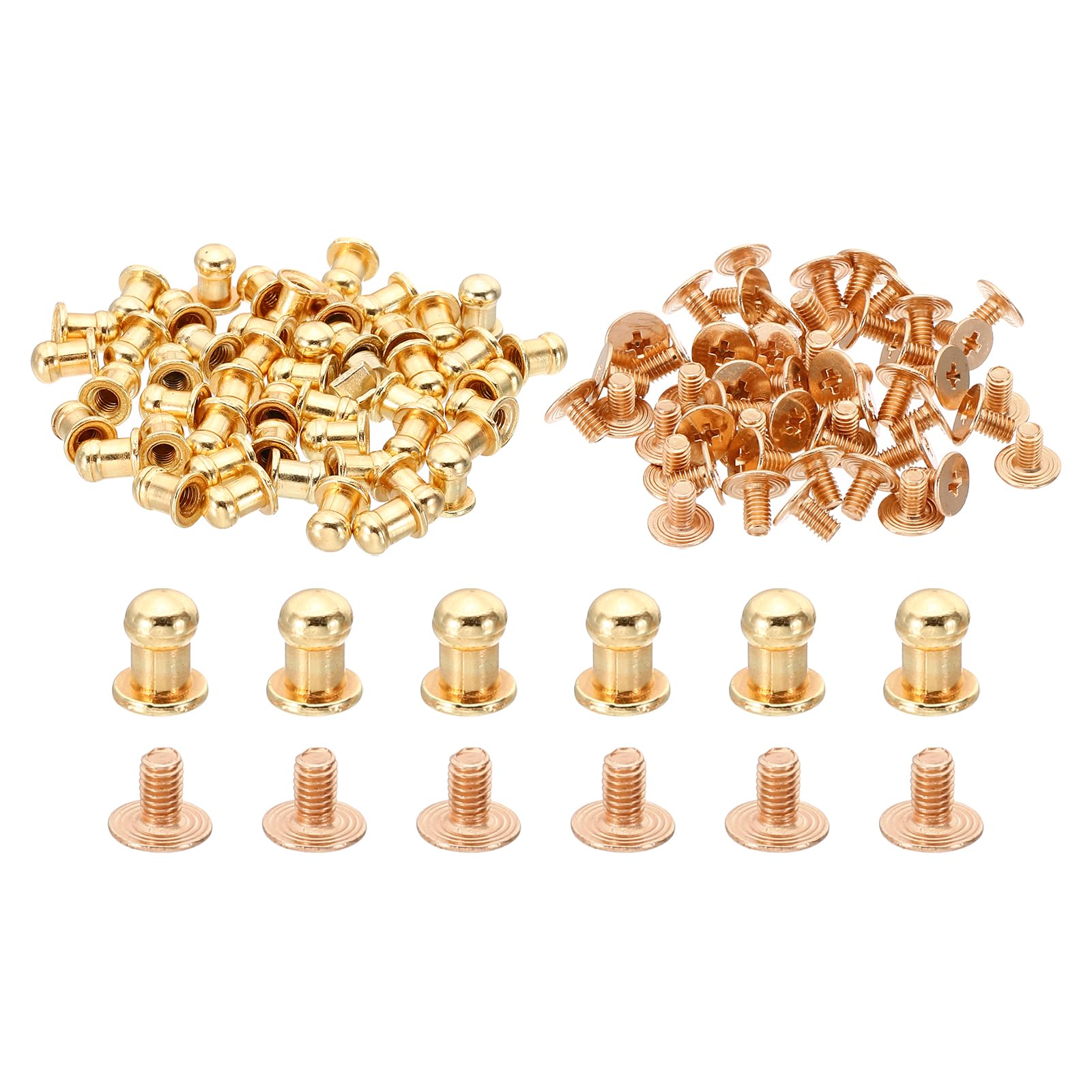 PATIKIL 5 mm Leather Rivets, 50 Sets Round Button Head Studs Metal Screw Studs Posts Chicago Screws Rivet for Clothing Leather Crafts Fabric Shoes Punk, Gold Tone